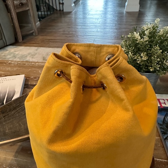 ‼️CYBER MONDAY STEAL‼️Hermes Polochon Mimile Drawstring Yellow Canvas Backpack - Picture 2 of 13